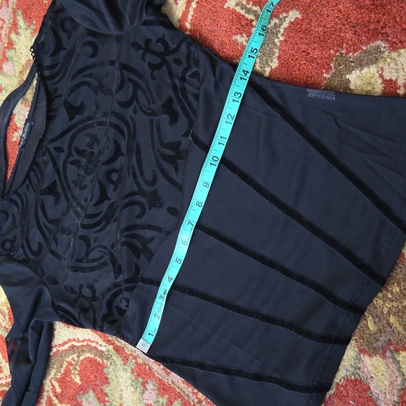 Devil Fashion Gothic Damask black sheer & velvet long sleeve top - Picture 9 of 12